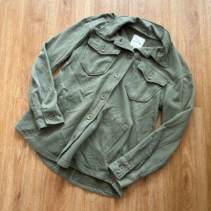 Avec Les Filles Long Sleeve Front Button Flannel Shirt Green Women’s Size XS